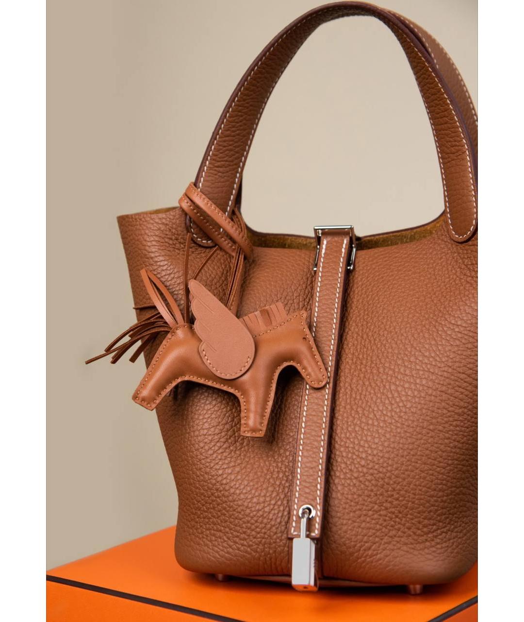 HERMES Коричневая кожаная сумка с короткими ручками, фото 3