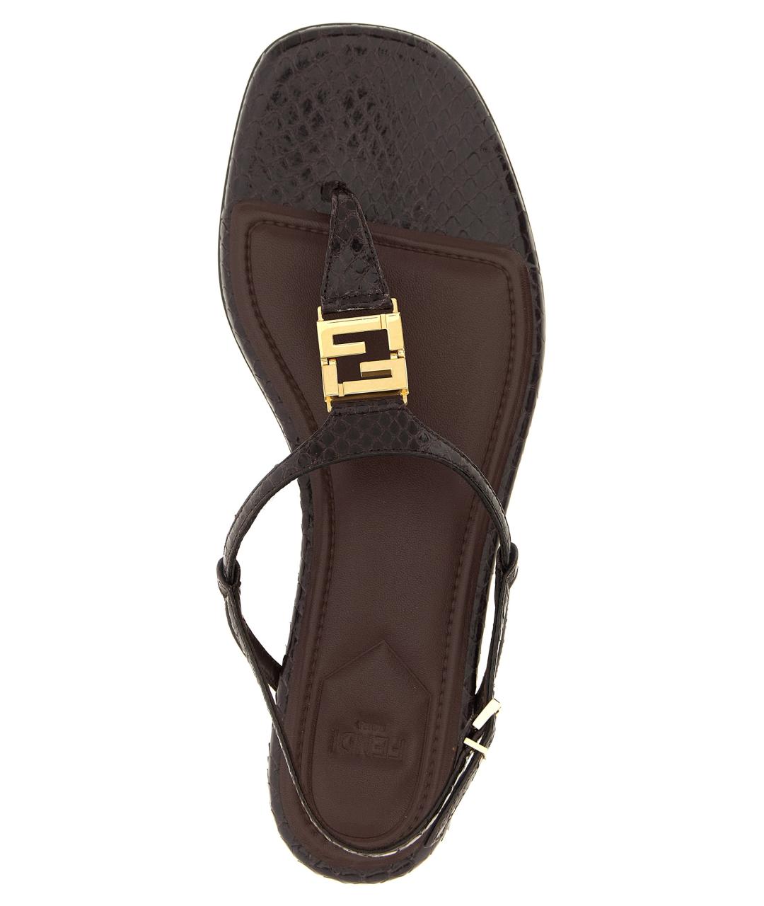 FENDI Коричневые кожаные сандалии, фото 4