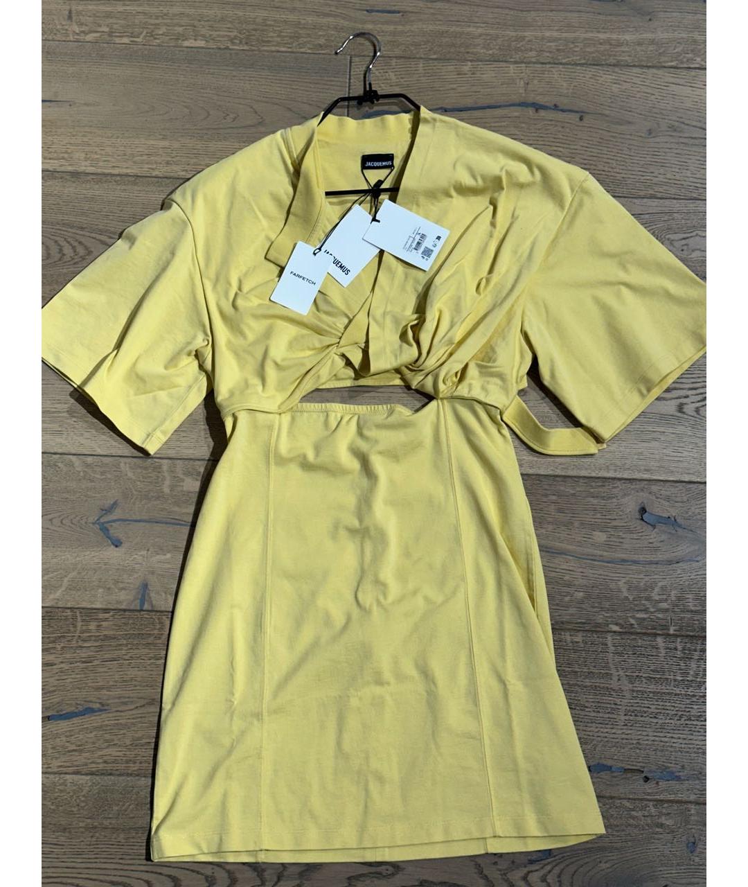 JACQUEMUS Желтое хлопковое повседневное платье, фото 7