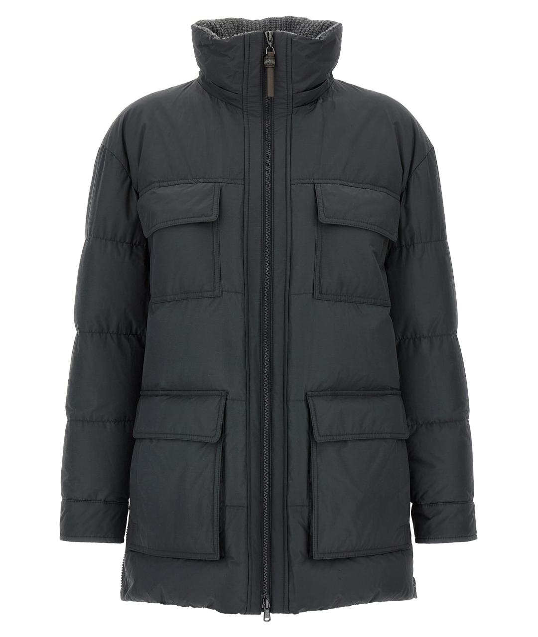 BRUNELLO CUCINELLI Антрацитовый полиэстеровый пуховик, фото 2