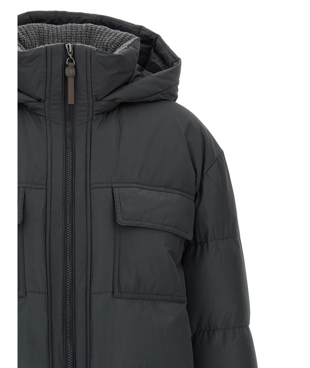 BRUNELLO CUCINELLI Антрацитовый полиэстеровый пуховик, фото 4