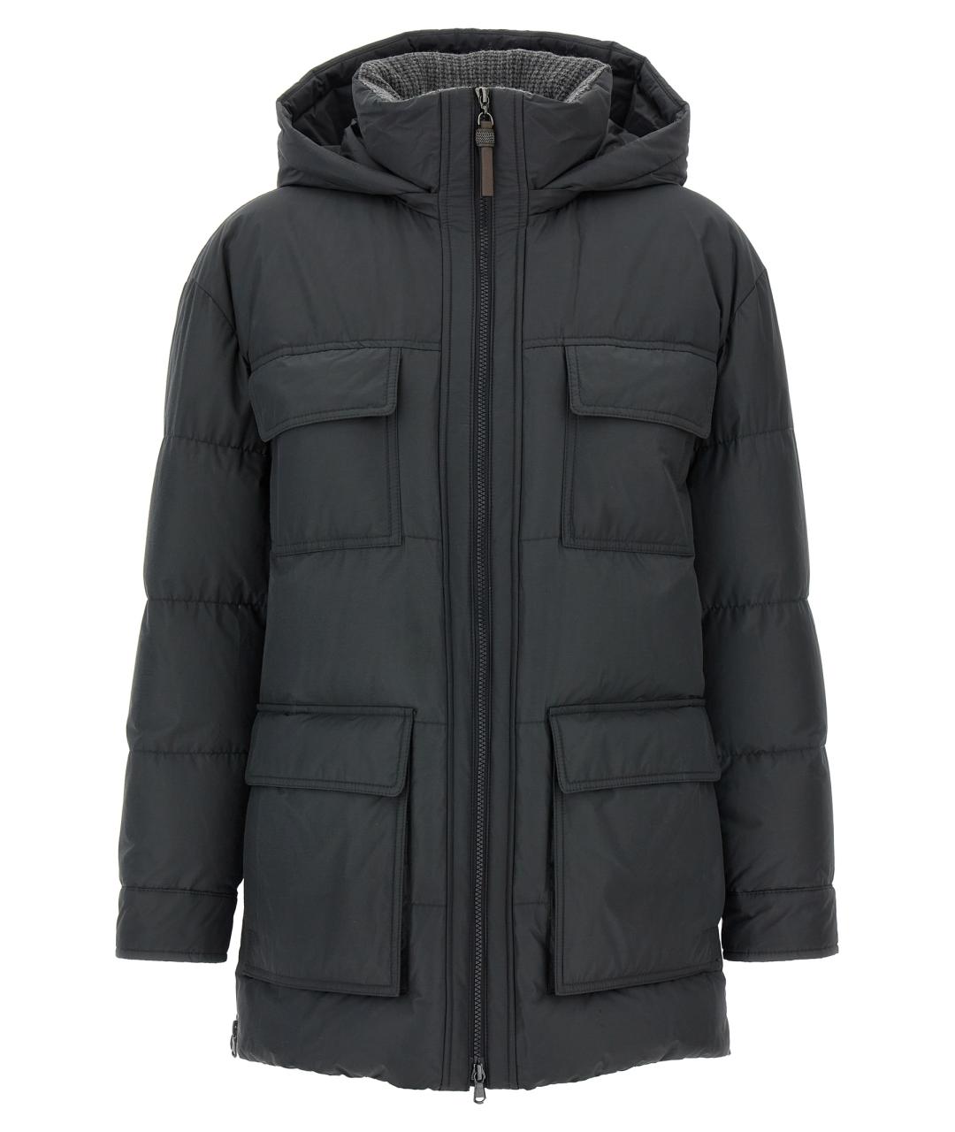 BRUNELLO CUCINELLI Антрацитовый полиэстеровый пуховик, фото 1
