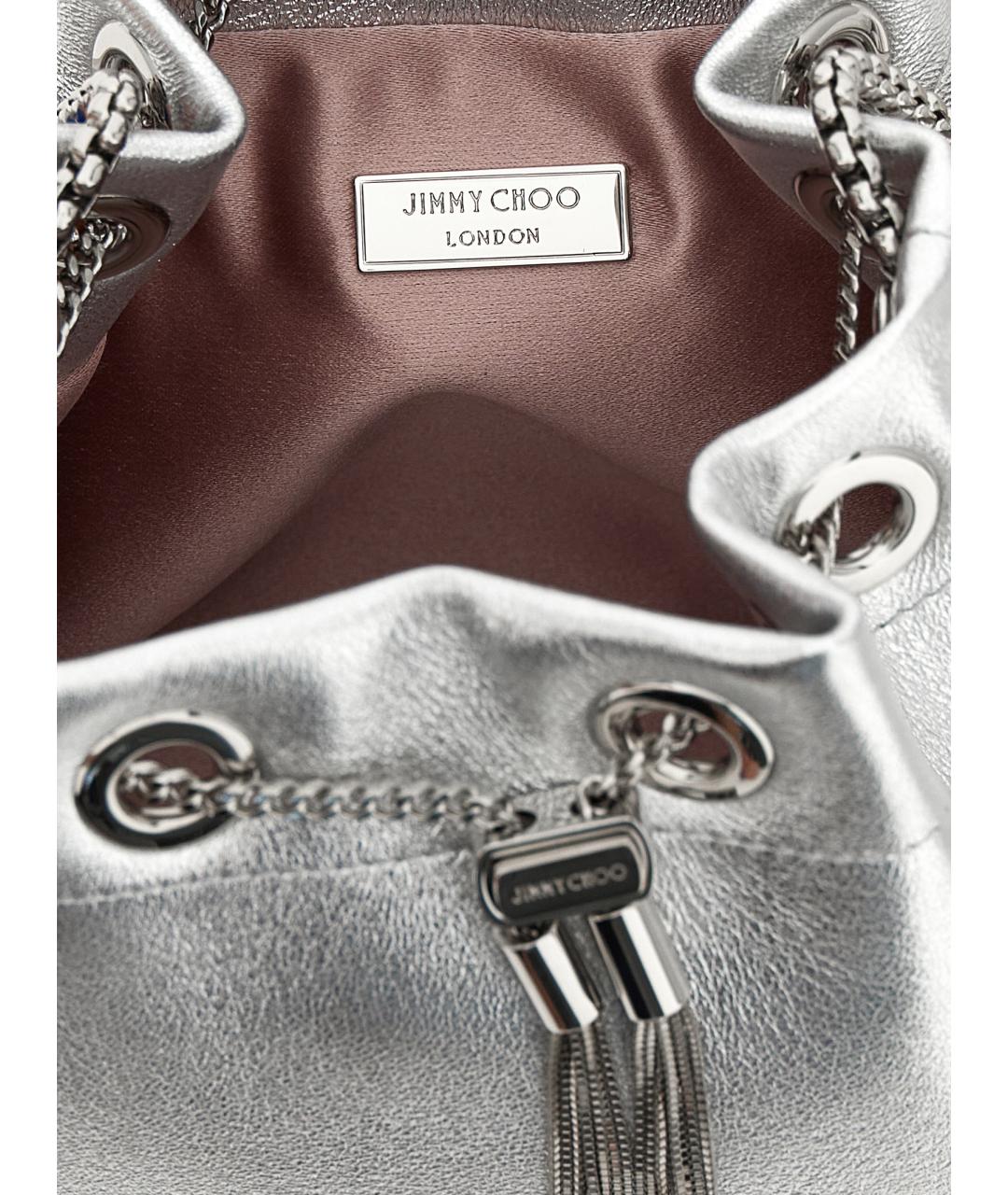 JIMMY CHOO Серебряная кожаная сумка с короткими ручками, фото 4