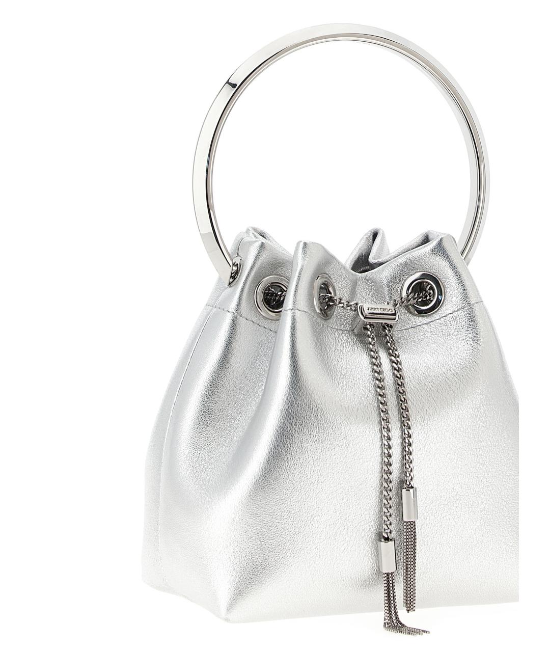 JIMMY CHOO Серебряная кожаная сумка с короткими ручками, фото 3