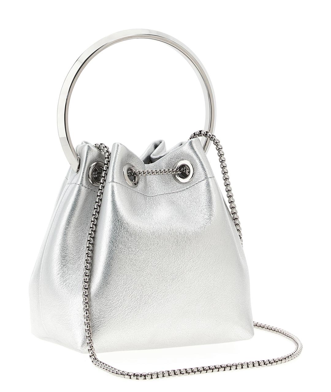JIMMY CHOO Серебряная кожаная сумка с короткими ручками, фото 2