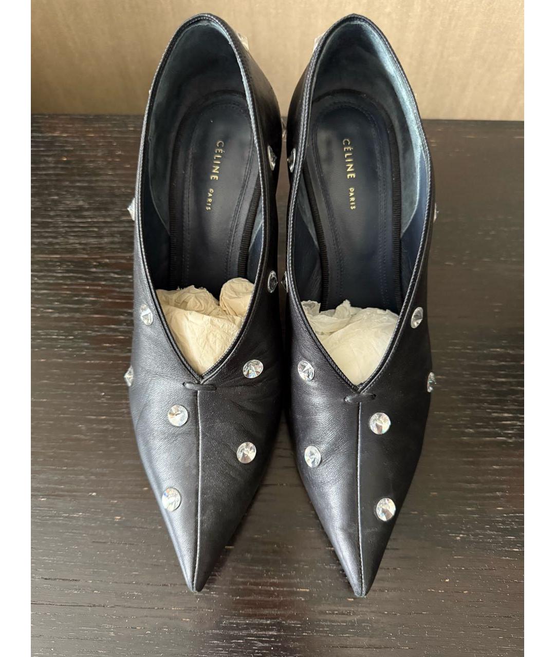 CELINE Черные кожаные лодочки на низком каблуке, фото 2
