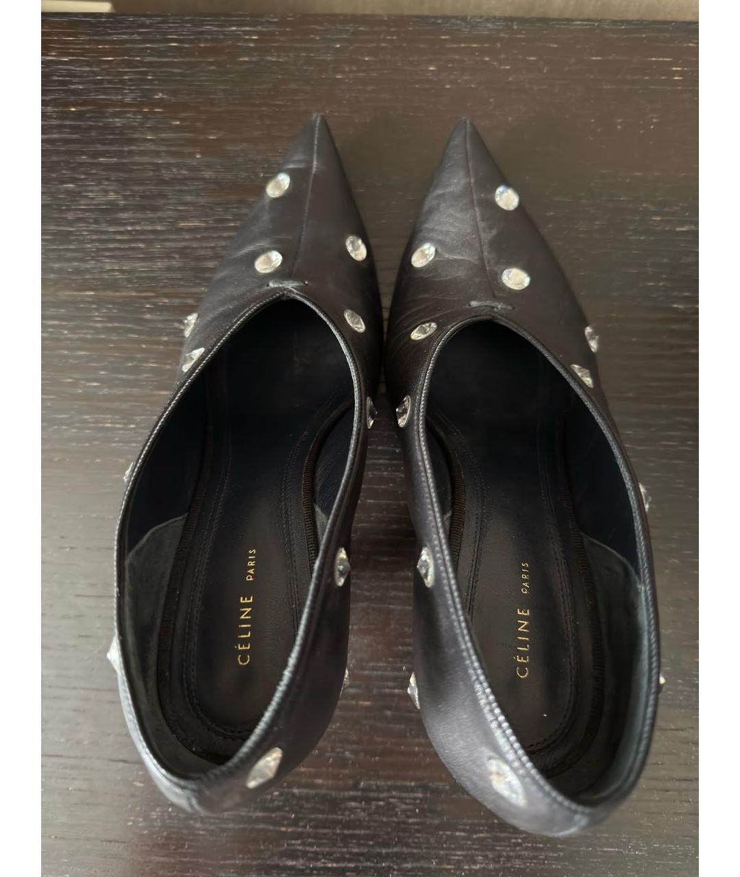 CELINE Черные кожаные лодочки на низком каблуке, фото 3