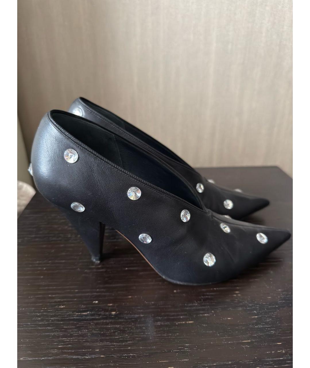 CELINE Черные кожаные лодочки на низком каблуке, фото 4