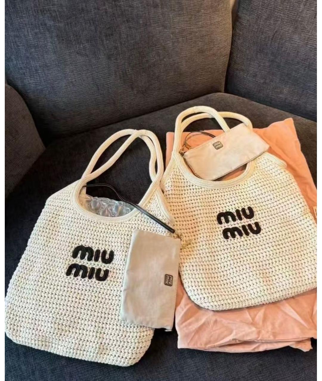 MIU MIU Бежевая хлопковая сумка тоут, фото 5