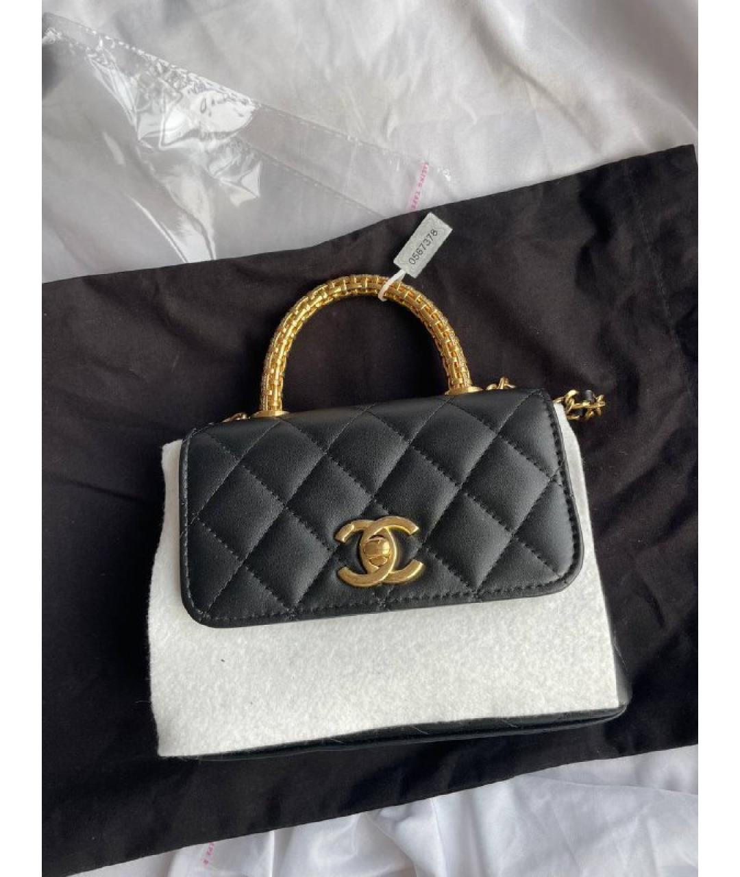 CHANEL Черная кожаная сумка с короткими ручками, фото 3