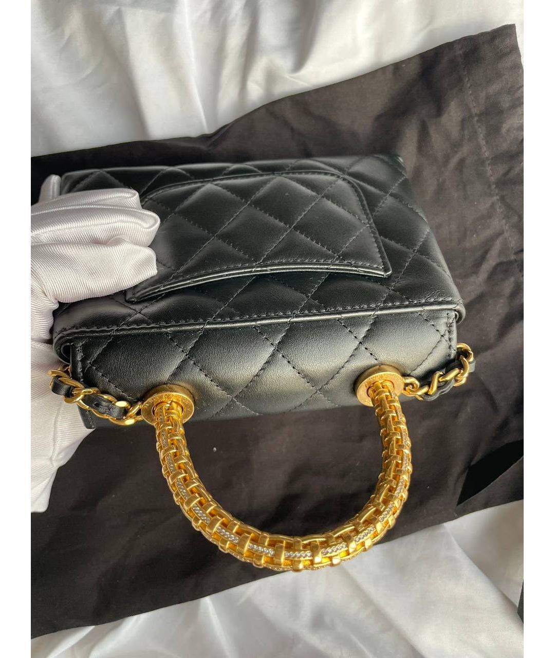 CHANEL Черная кожаная сумка с короткими ручками, фото 8
