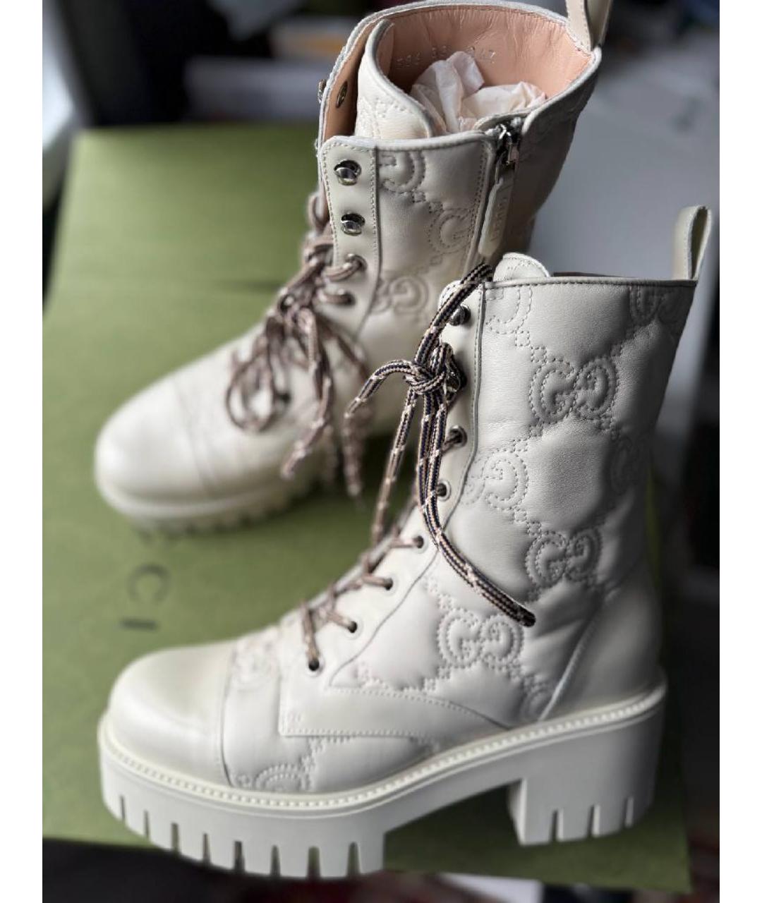 GUCCI Белые кожаные сапоги, фото 9