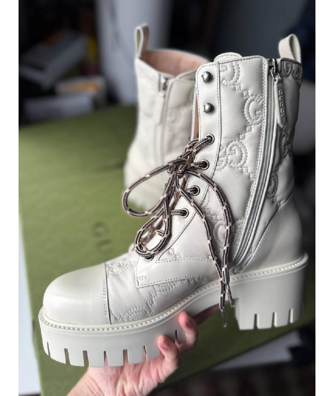 GUCCI Белые кожаные сапоги, фото 8