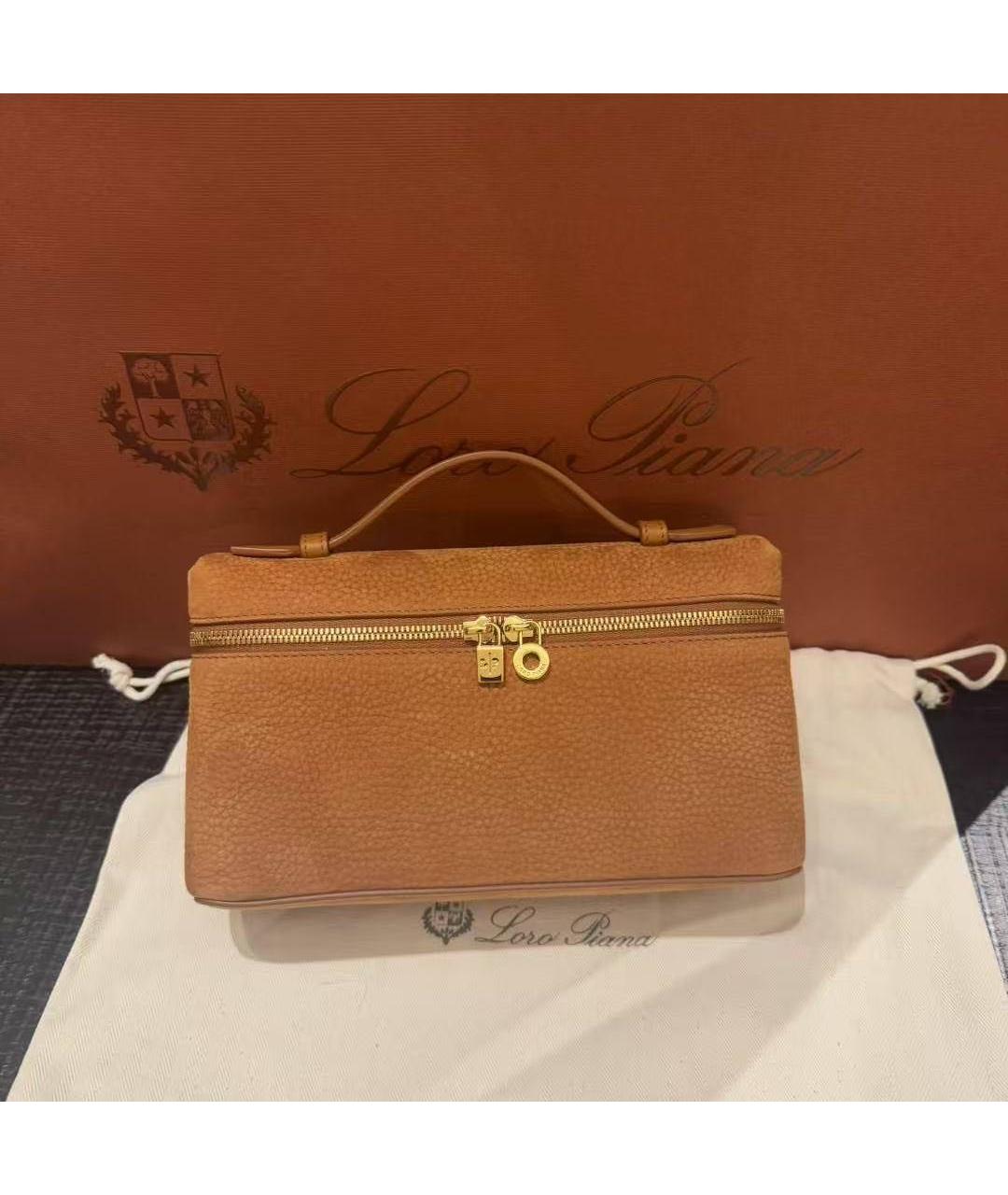 LORO PIANA Коричневая кожаная сумка через плечо, фото 2