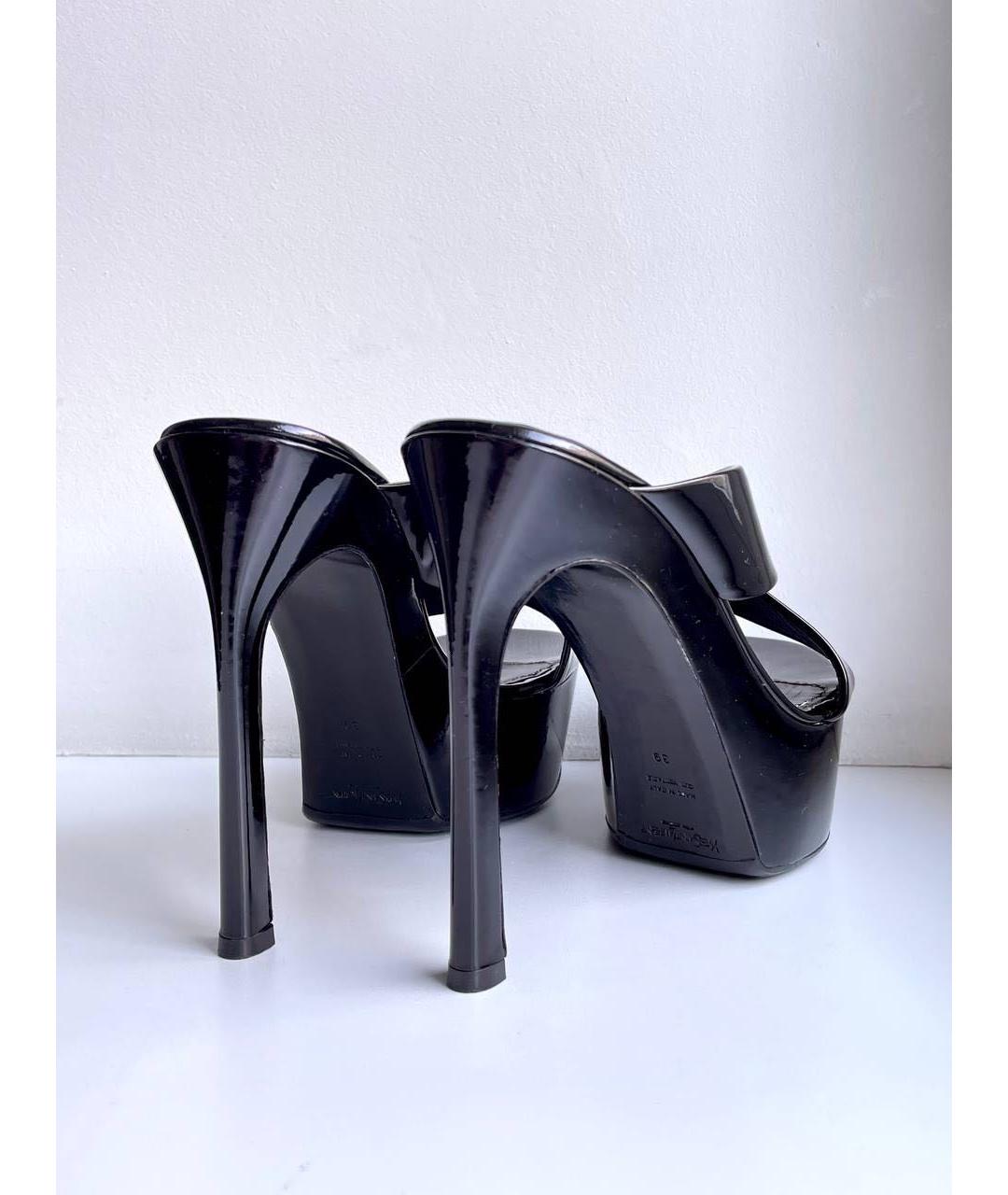 SAINT LAURENT Черные мюли из лакированной кожи, фото 3