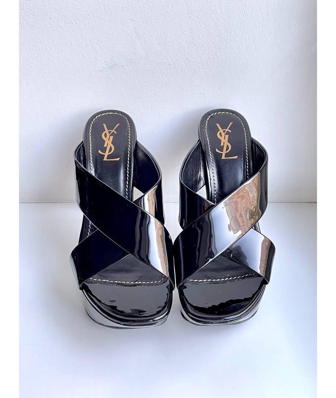 SAINT LAURENT Черные мюли из лакированной кожи, фото 2