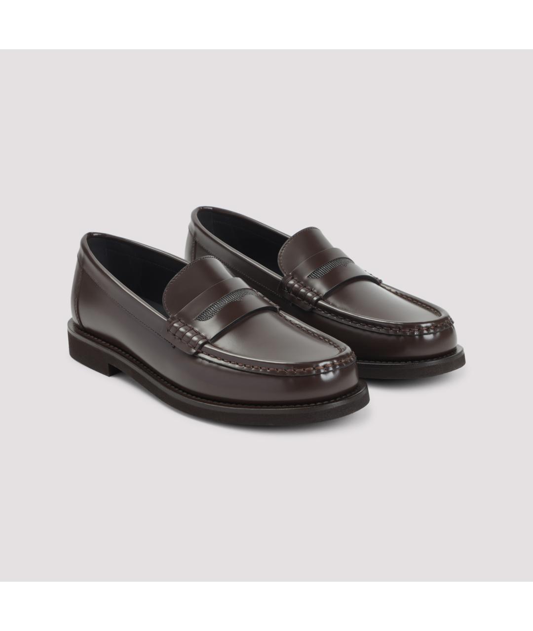 BRUNELLO CUCINELLI Коричневые кожаные лоферы, фото 3