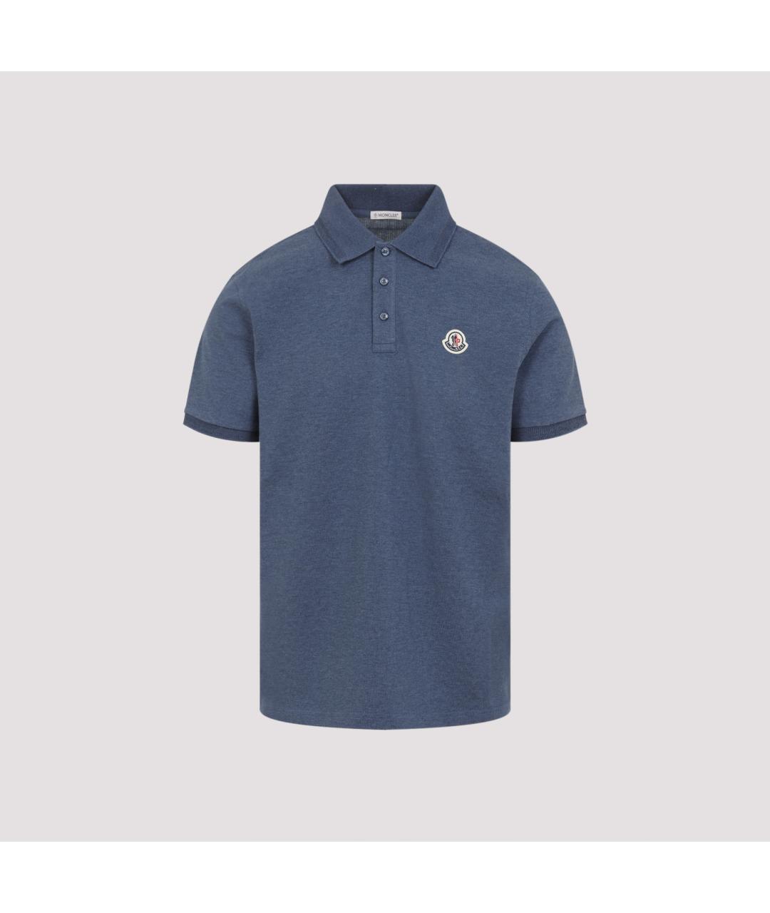 MONCLER Синее хлопковое поло с коротким рукавом, фото 1