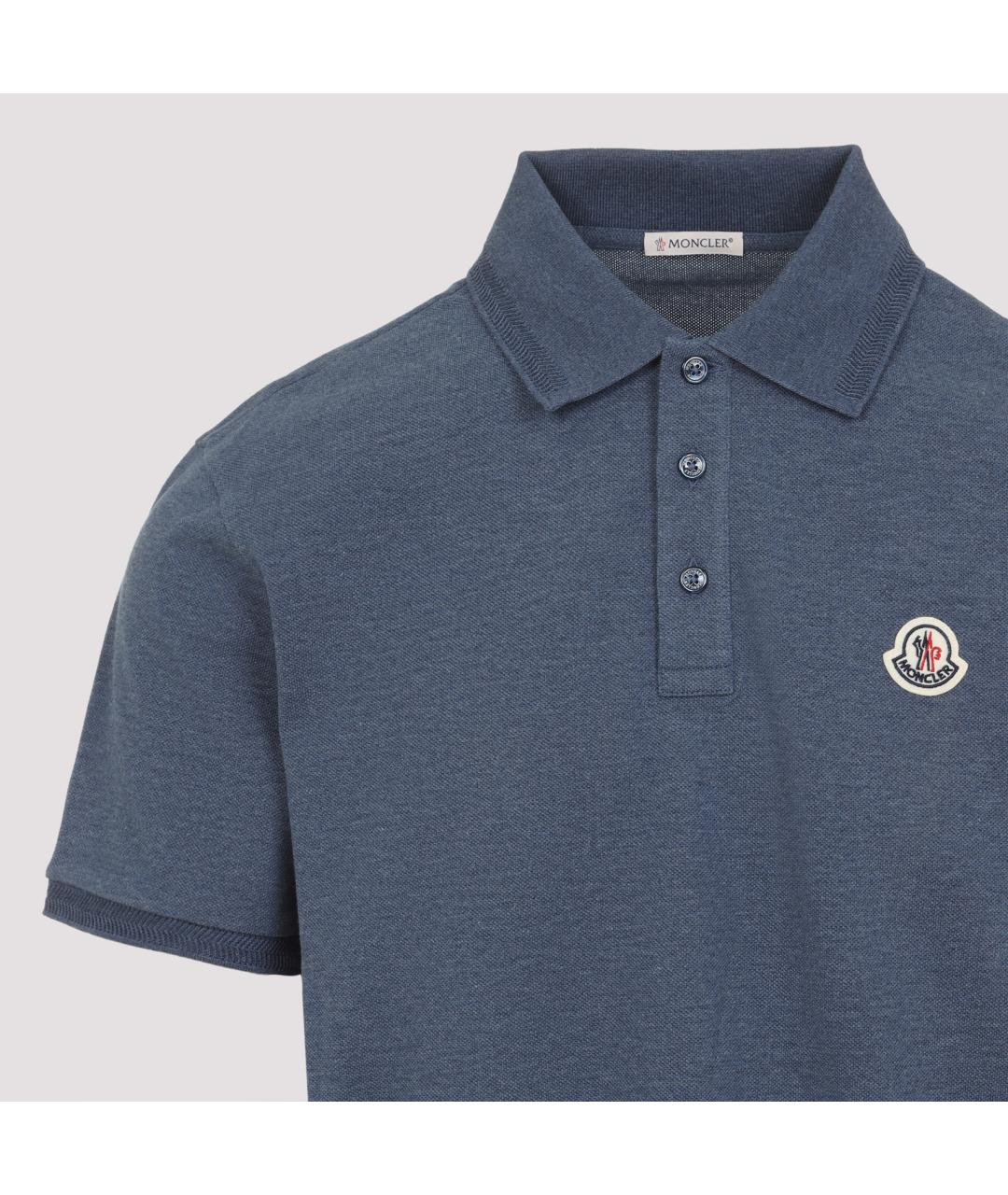 MONCLER Синее хлопковое поло с коротким рукавом, фото 3