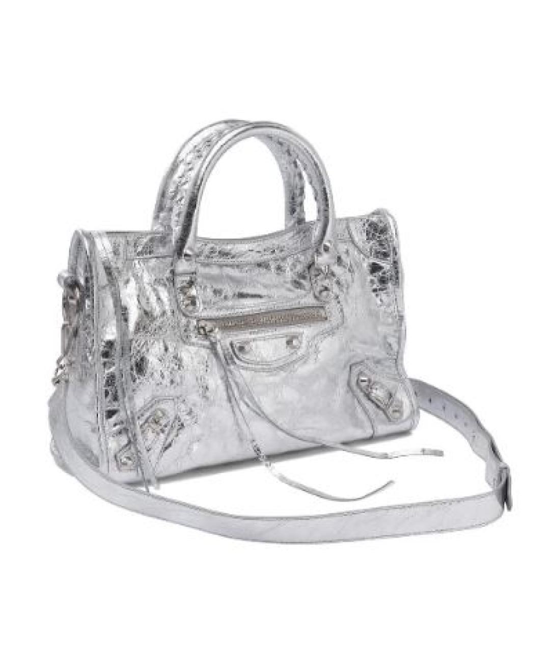 BALENCIAGA Серебряная кожаная сумка тоут, фото 2