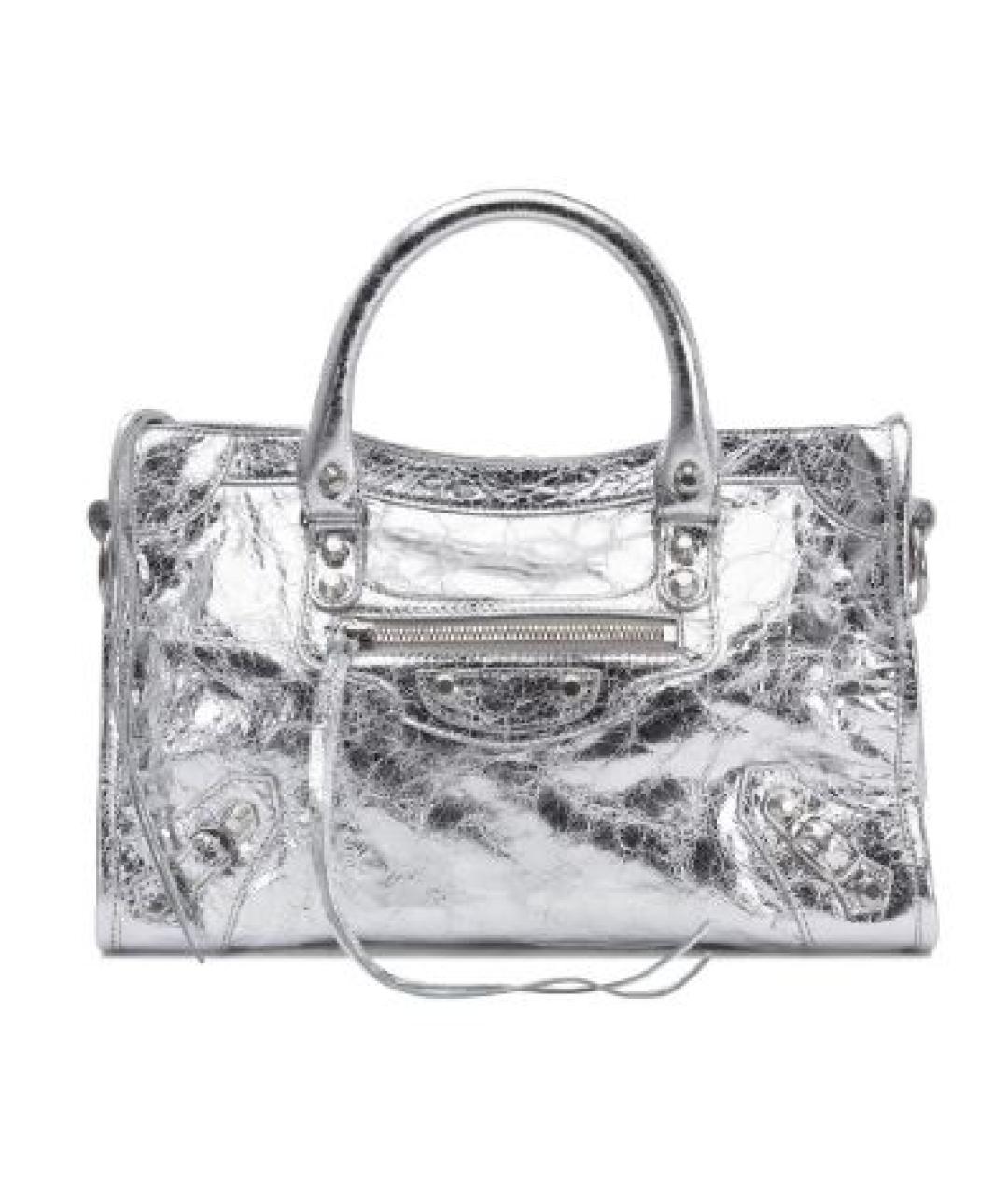 BALENCIAGA Серебряная кожаная сумка тоут, фото 1