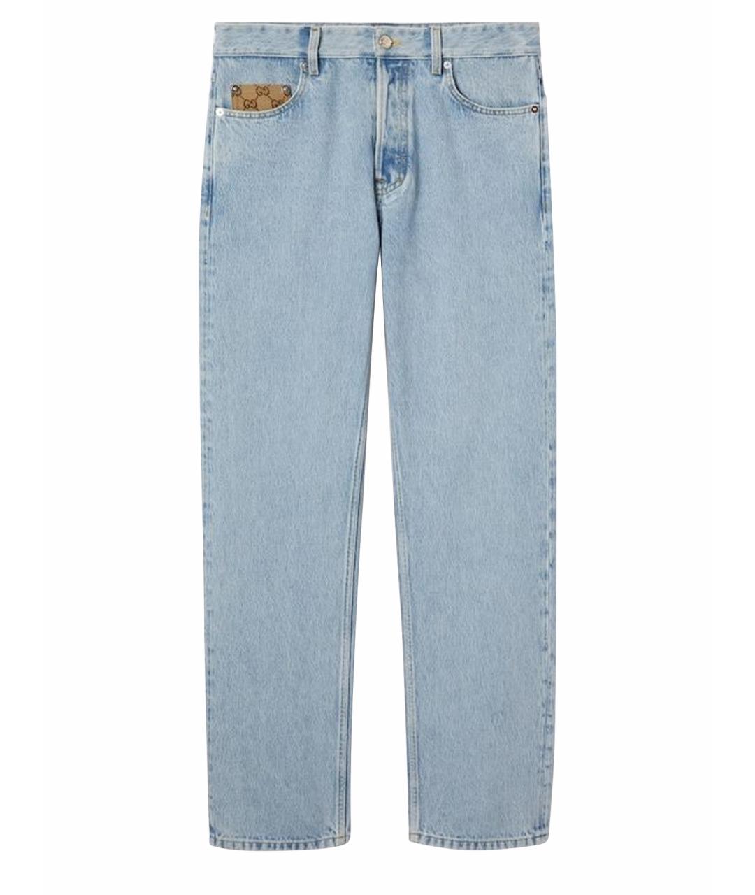 GUCCI Голубые хлопковые прямые джинсы, фото 1