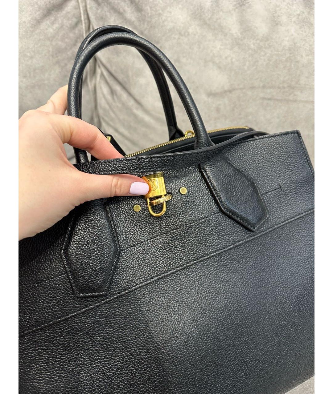 LOUIS VUITTON Черная кожаная сумка тоут, фото 7
