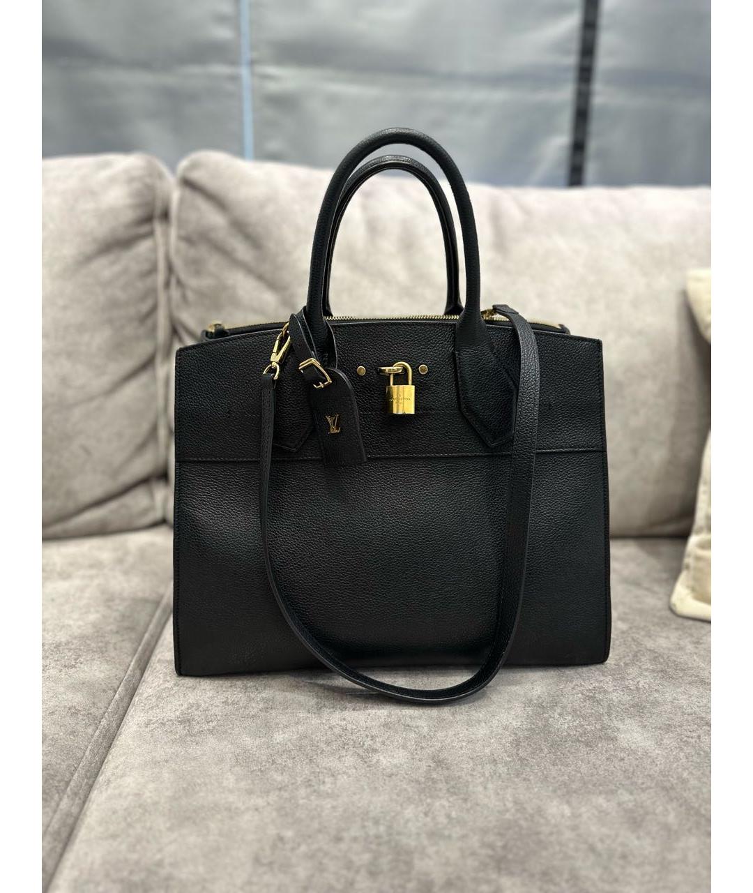 LOUIS VUITTON Черная кожаная сумка тоут, фото 9