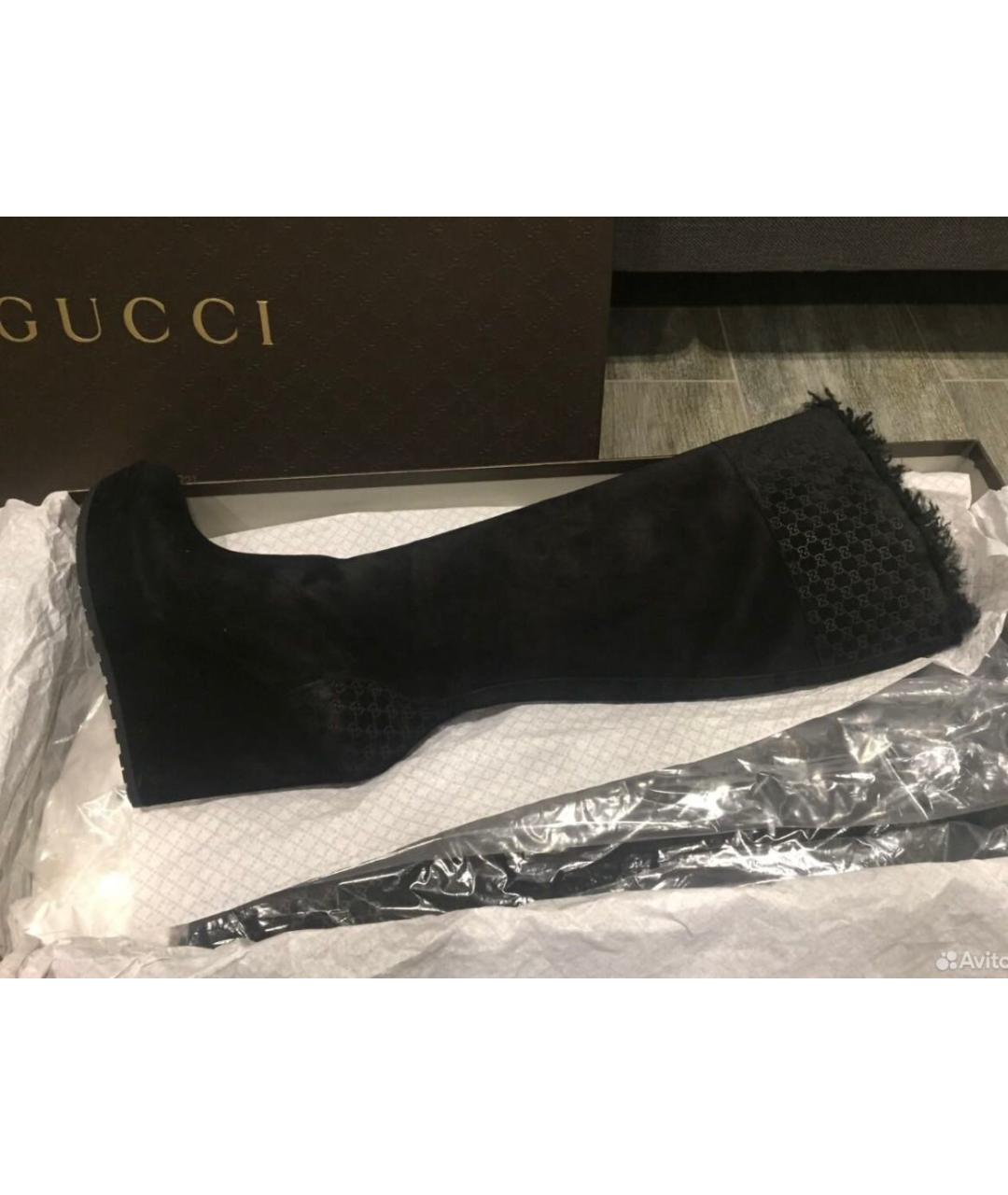 GUCCI Черные замшевые сапоги, фото 5