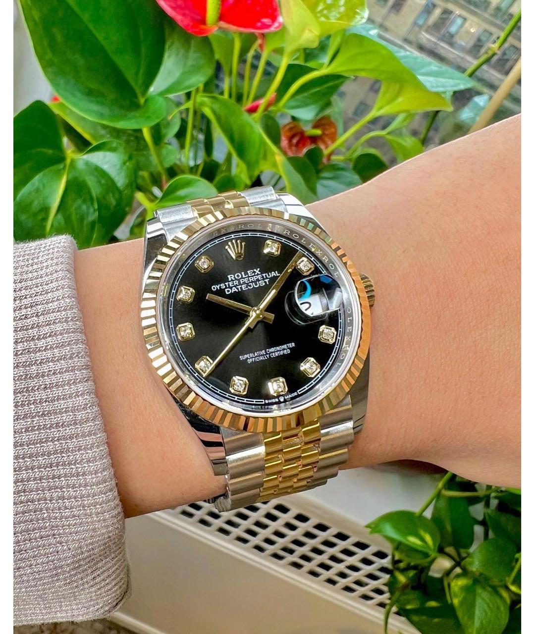 ROLEX Черные часы из желтого золота, фото 4