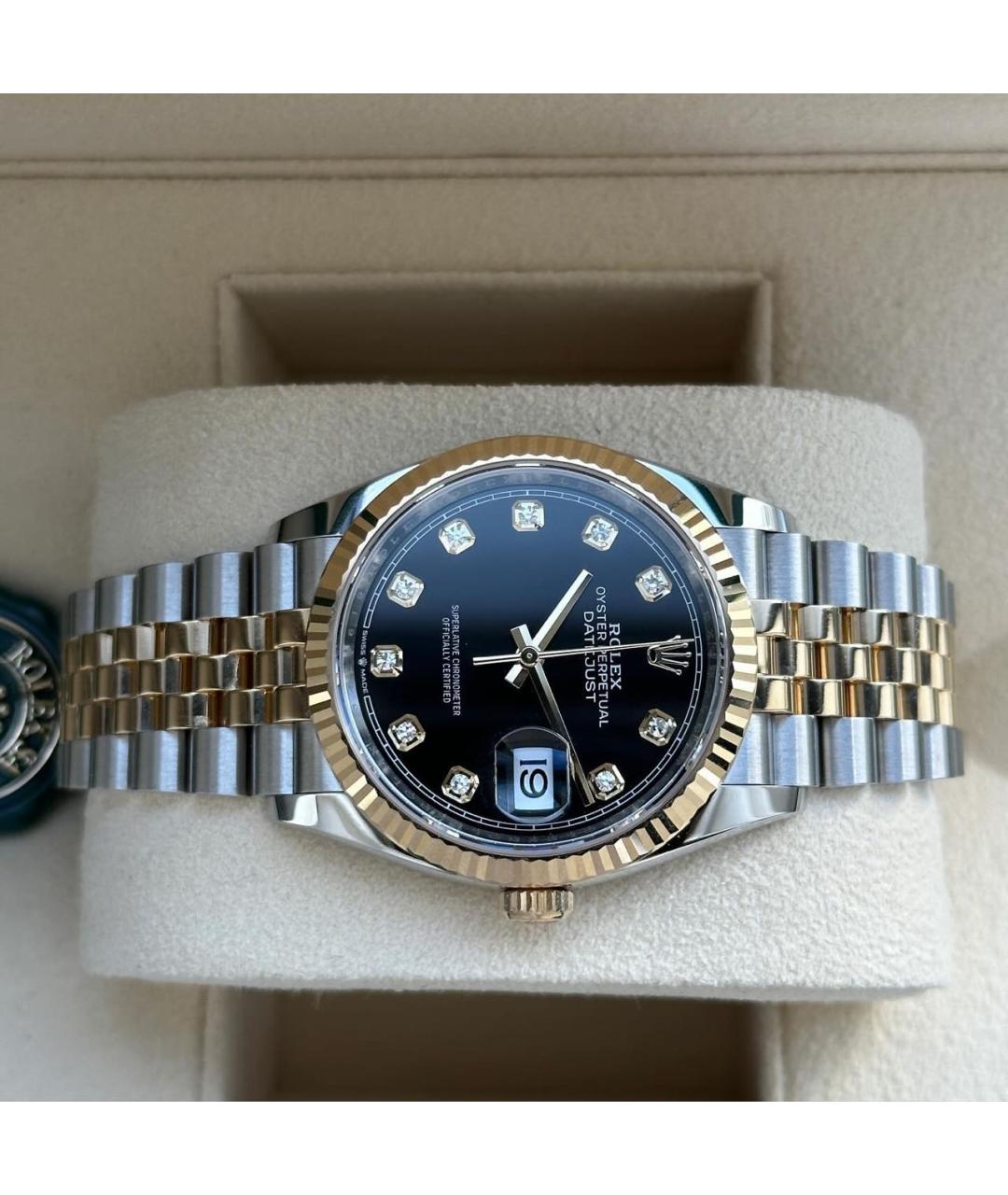 ROLEX Черные часы из желтого золота, фото 3