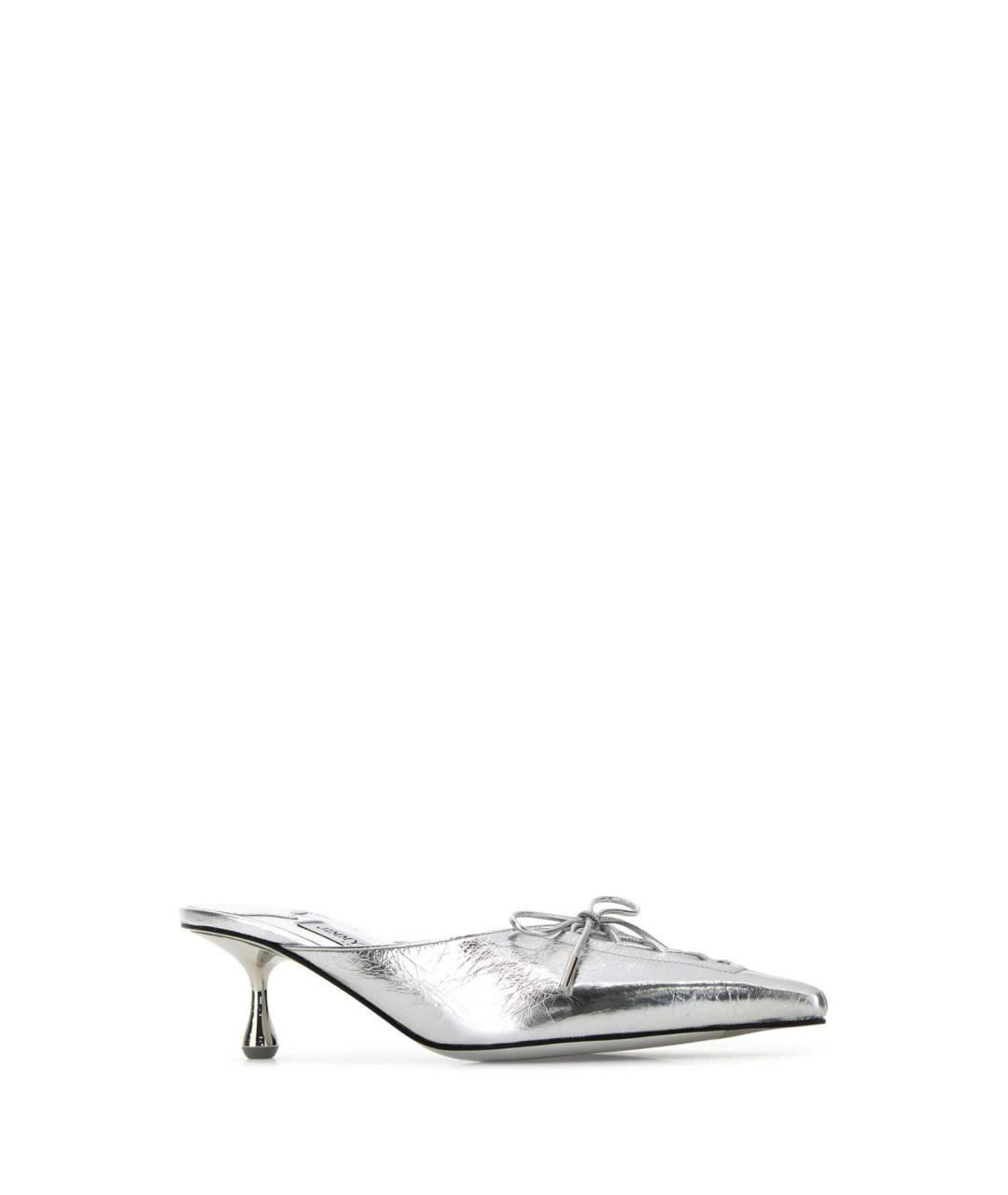JIMMY CHOO Серебряные кожаные мюли, фото 2