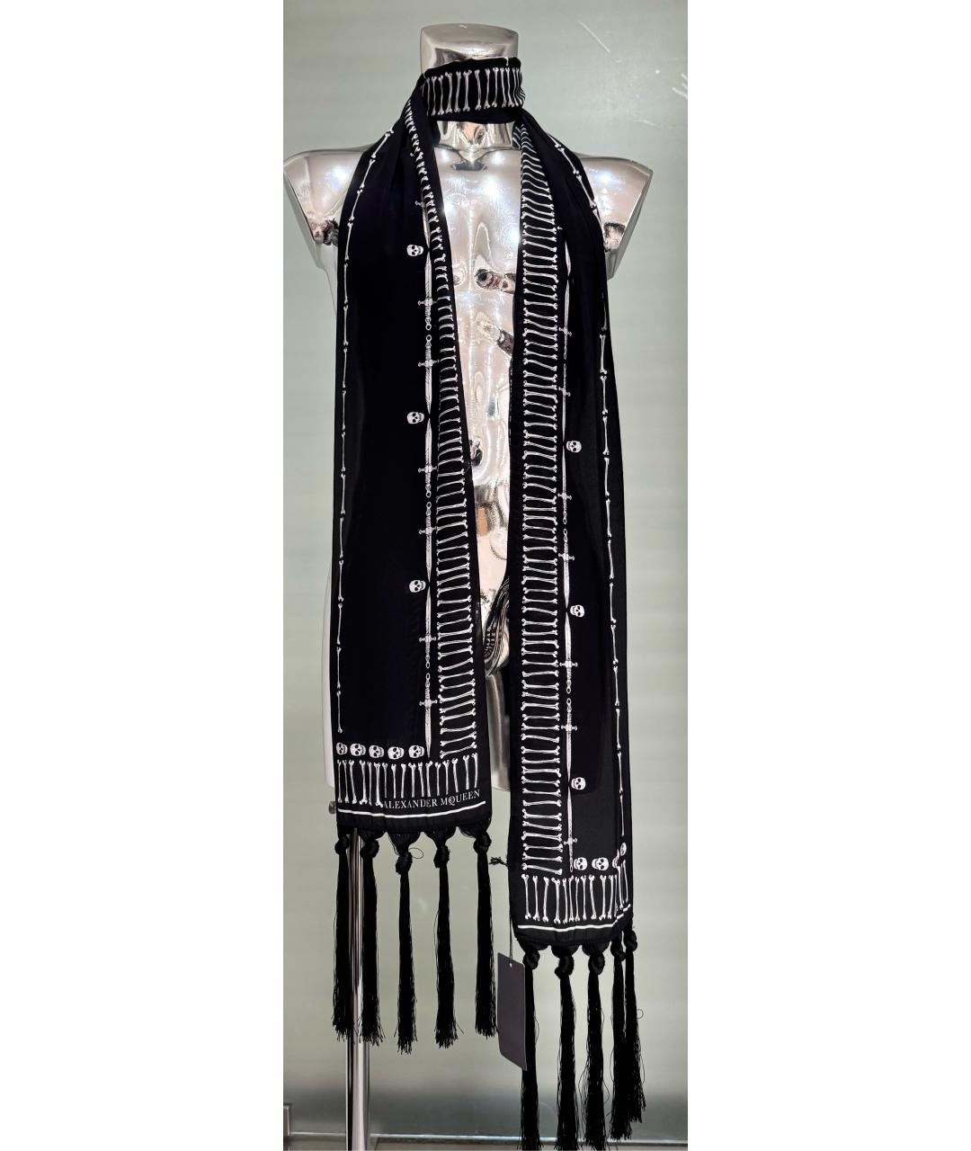 ALEXANDER MCQUEEN Черный шелковый шарф, фото 2