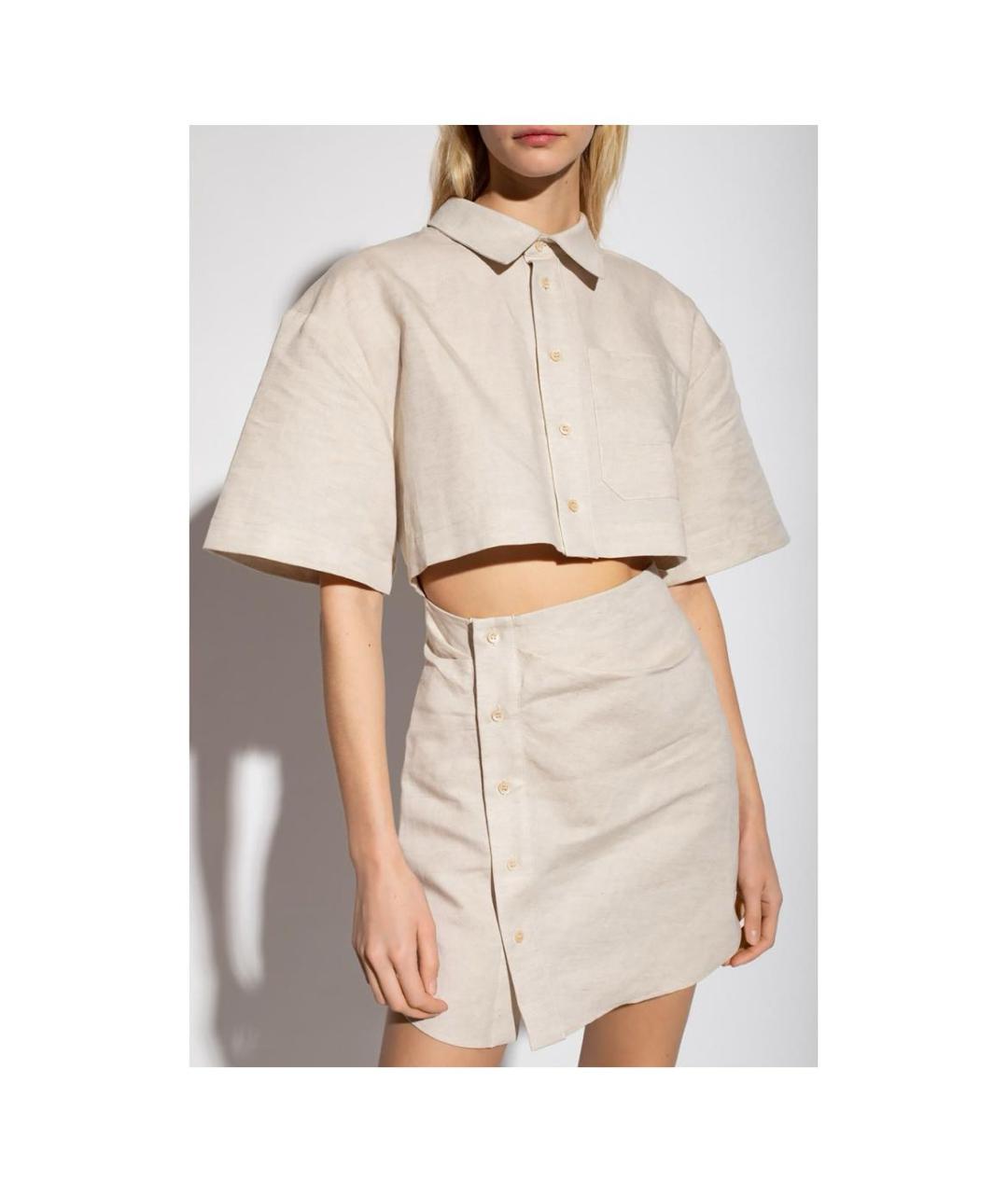 JACQUEMUS Бежевое льняное повседневное платье, фото 2