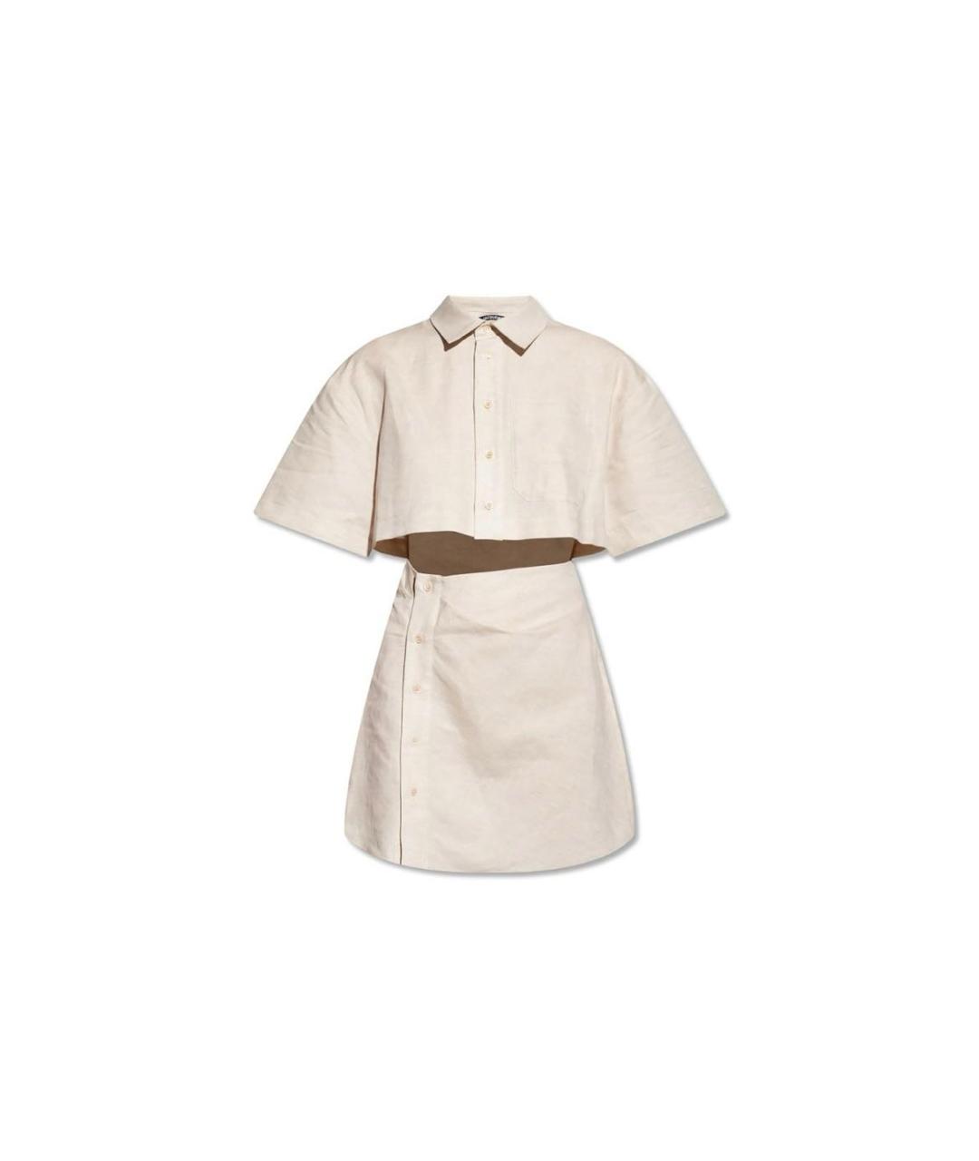 JACQUEMUS Бежевое льняное повседневное платье, фото 8