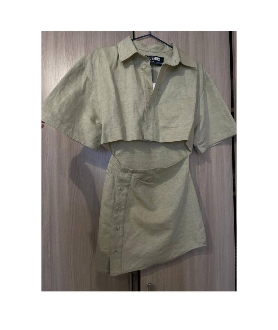 JACQUEMUS Бежевое льняное повседневное платье, фото 4