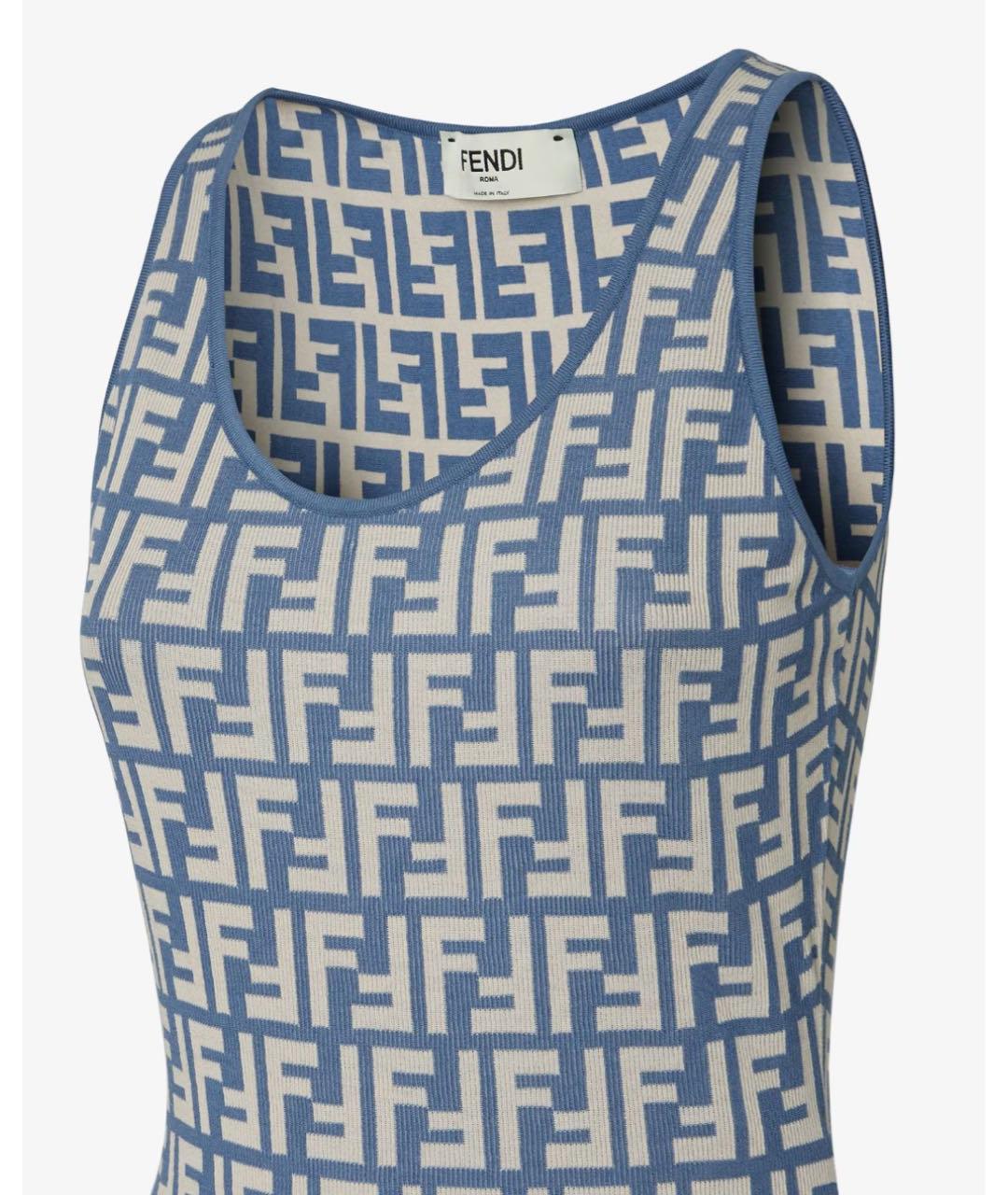 FENDI Голубое хлопко-эластановое повседневное платье, фото 4