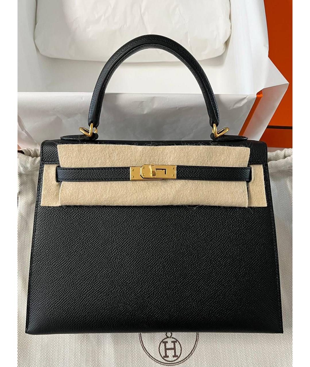 HERMES Черная кожаная сумка с короткими ручками, фото 6