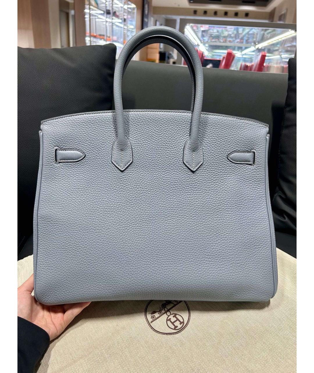 HERMES Голубая кожаная сумка с короткими ручками, фото 4