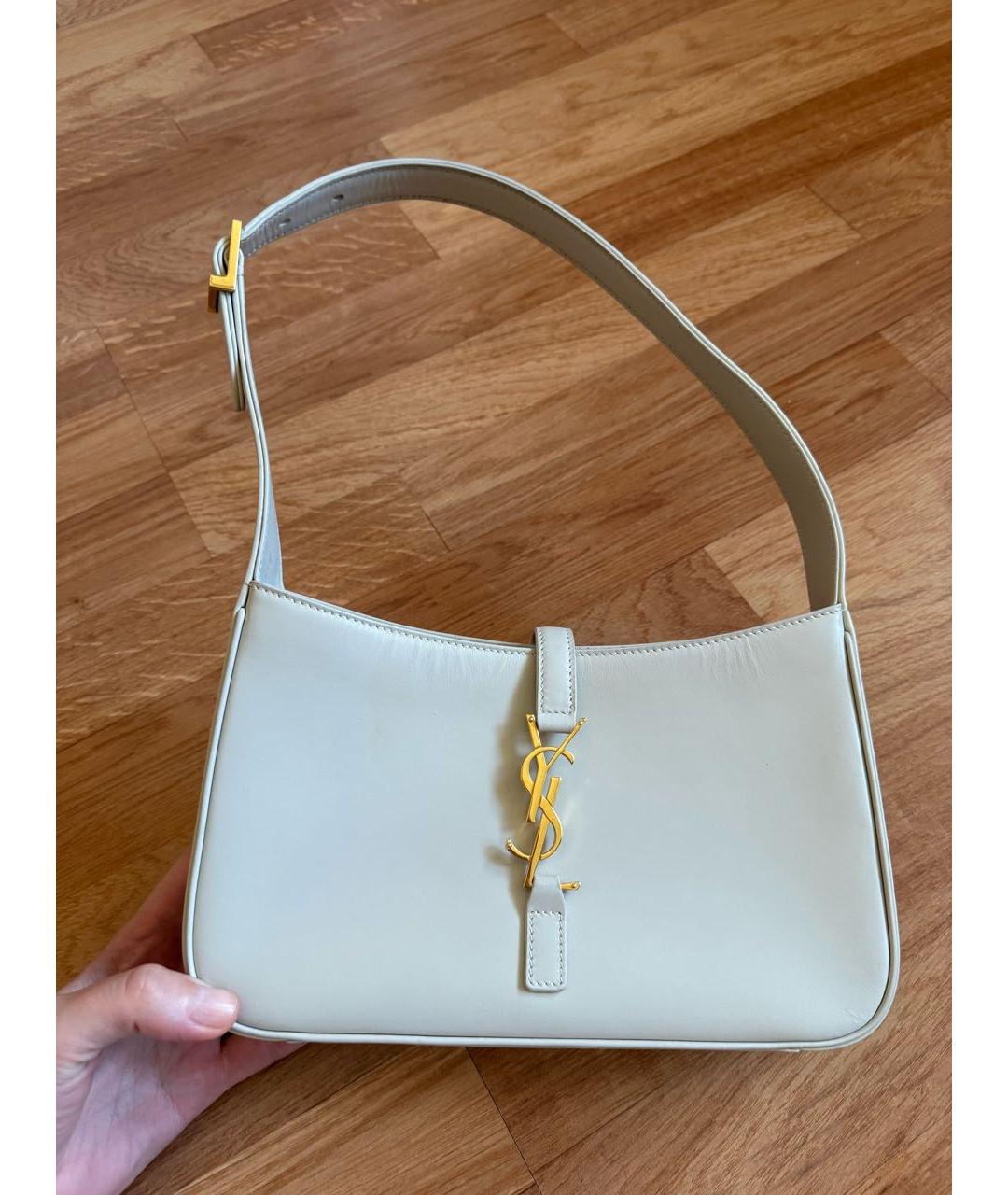 SAINT LAURENT Бежевая кожаная сумка через плечо, фото 7