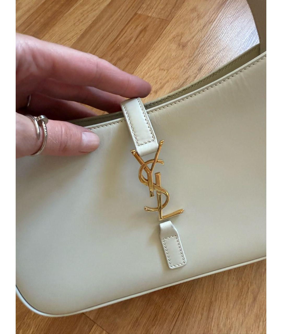 SAINT LAURENT Бежевая кожаная сумка через плечо, фото 5