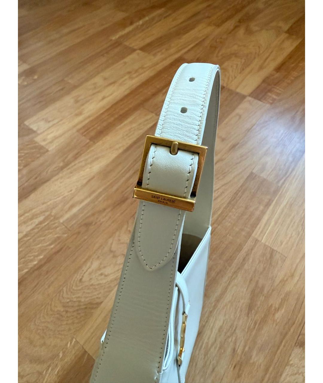 SAINT LAURENT Бежевая кожаная сумка через плечо, фото 3