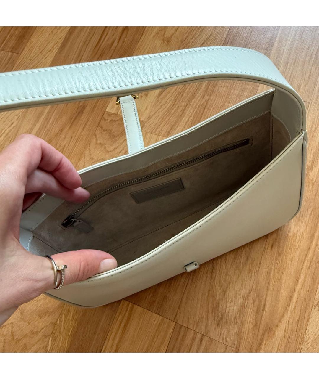 SAINT LAURENT Бежевая кожаная сумка через плечо, фото 6