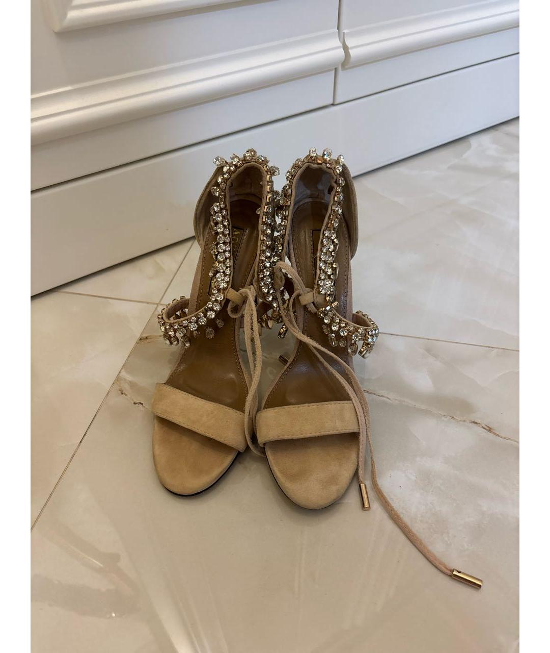 AQUAZZURA Бежевые замшевые босоножки, фото 5
