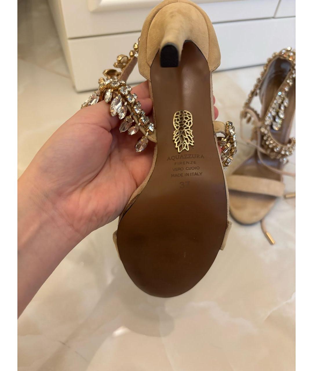 AQUAZZURA Бежевые замшевые босоножки, фото 2