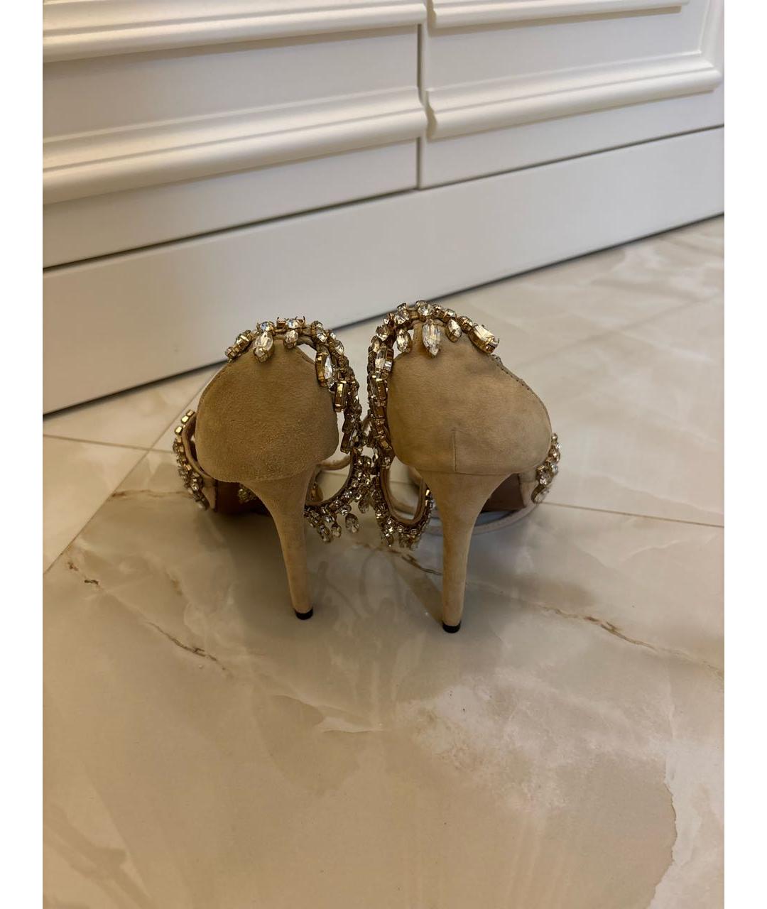 AQUAZZURA Бежевые замшевые босоножки, фото 4