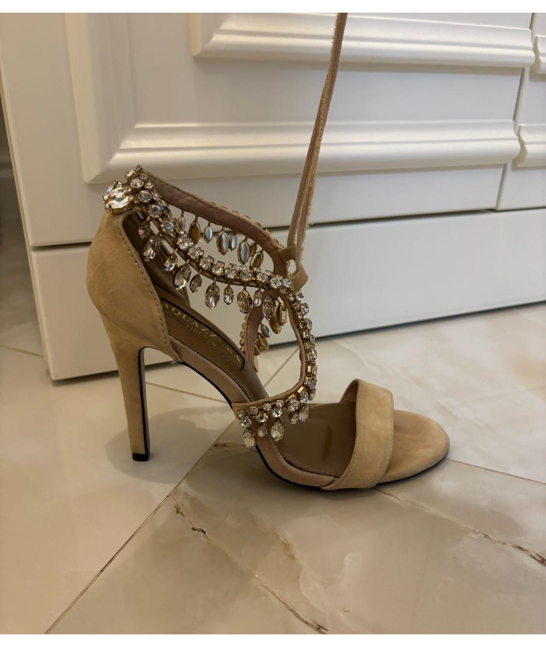 AQUAZZURA Бежевые замшевые босоножки, фото 9