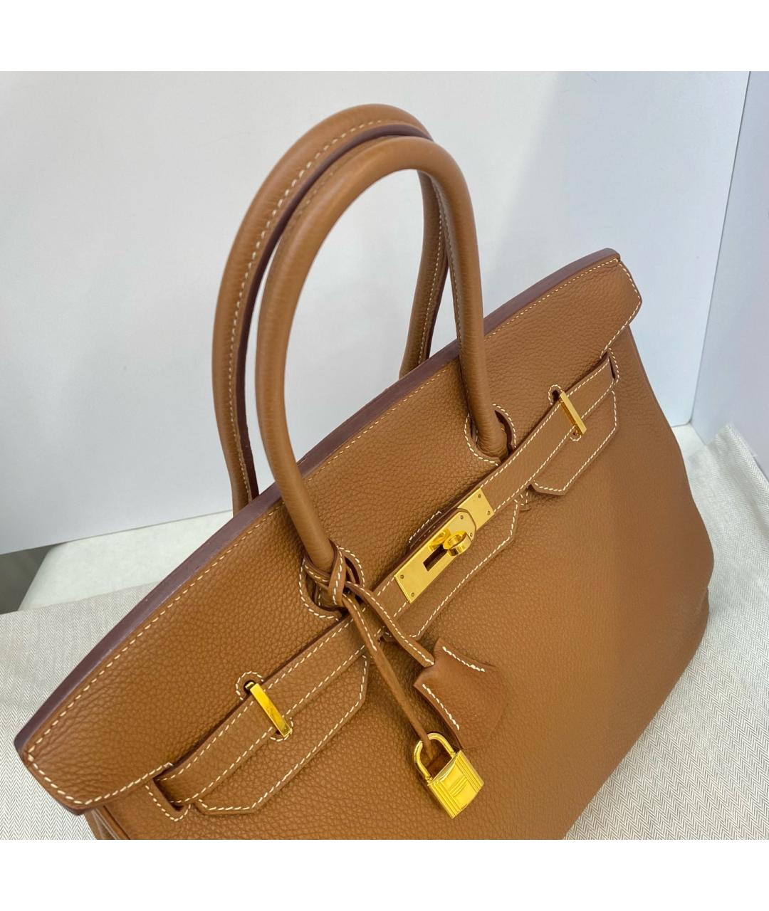 HERMES Коричневая кожаная сумка с короткими ручками, фото 5