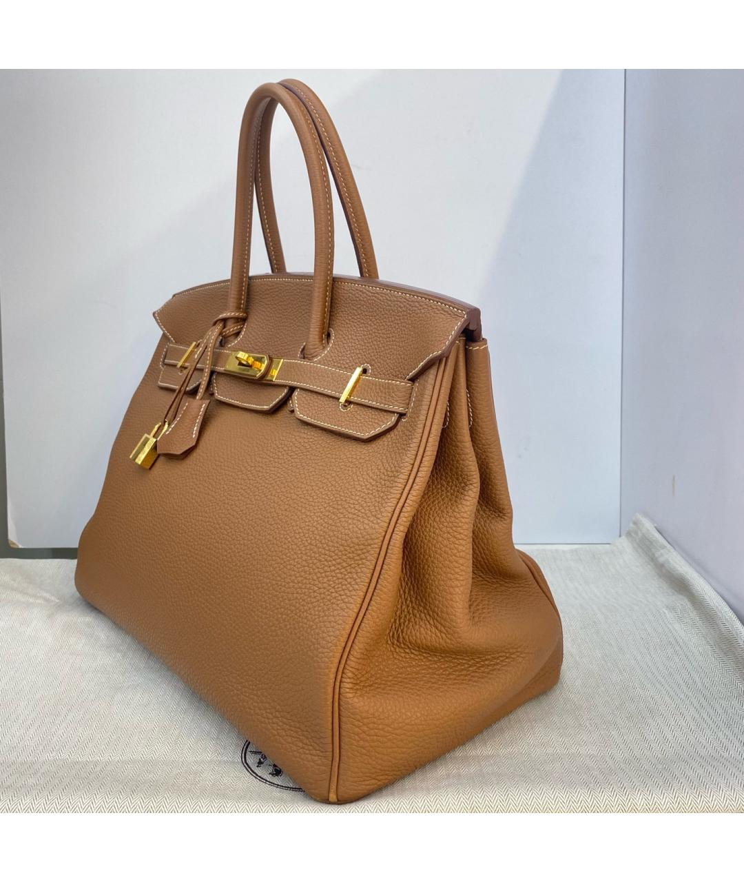 HERMES Коричневая кожаная сумка с короткими ручками, фото 4