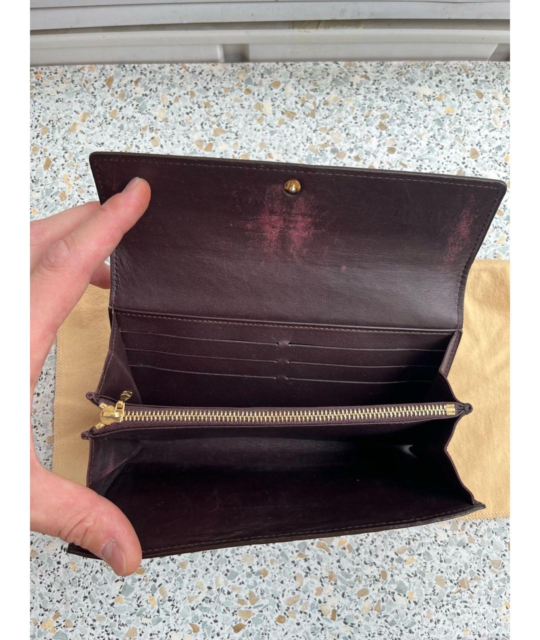 LOUIS VUITTON Бордовый кожаный кошелек, фото 3